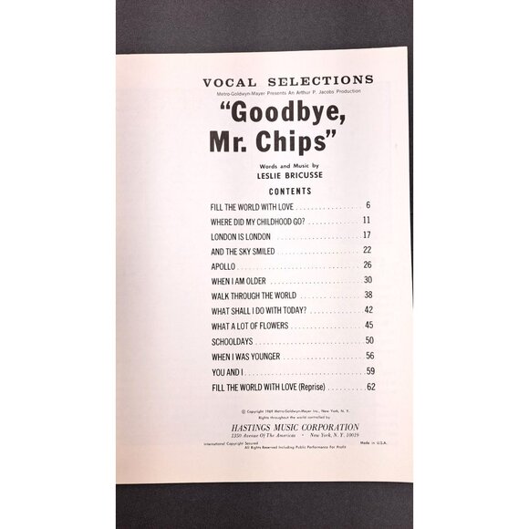 Vintage Goodbye Mr. Chips Vocal Selections Music 1969 Movie Songbook O'Toole - Picture 3 of 9